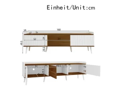 Móvel De Tv| Móvel de TV moderno com 3 portas, armário baixo em acabamento e madeira natural, 160x39x49,5cm Branco