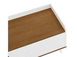 Móvel De Tv| Móvel de TV moderno com 3 portas, armário baixo em acabamento e madeira natural, 160x39x49,5cm Branco