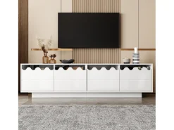 Móvel De Tv*Merax Móvel de TV moderno com 4 portas e design ondulado - 170 x 40 x 45 cm - elegante solução de armazenamento para sala de estar - MDF + aglomerado - Branco