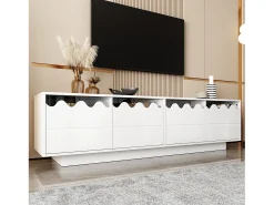 Móvel De Tv*Merax Móvel de TV moderno com 4 portas e design ondulado - 170 x 40 x 45 cm - elegante solução de armazenamento para sala de estar - MDF + aglomerado - Branco