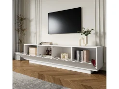 Móvel De Tv*Merax Móvel de TV moderno com 4 portas e design ondulado - 170 x 40 x 45 cm - elegante solução de armazenamento para sala de estar - MDF + aglomerado - Branco