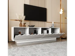 Móvel De Tv*Merax Móvel de TV moderno com 4 portas e design ondulado - 170 x 40 x 45 cm - elegante solução de armazenamento para sala de estar - MDF + aglomerado - Branco