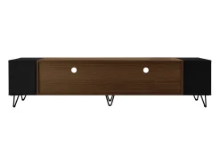 Móvel De Tv| Móvel de TV moderno com 2 portas, móvel multifuncional com espaço de armazenamento e pernas de metal Preto