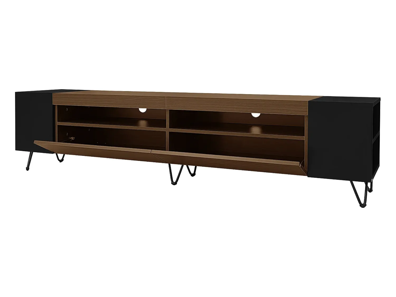 Móvel De Tv| Móvel de TV moderno com 2 portas, móvel multifuncional com espaço de armazenamento e pernas de metal Preto