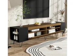 Móvel De Tv| Móvel de TV moderno com 2 portas, armário multifuncional com espaço de armazenamento e pés de metal. Preto