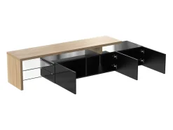 Móvel De Tv*Merax Móvel de TV moderno com 3 portas e 2 nichos - LEDs - Madeira MDF e vidro - carvalho e cor preta Natural claro