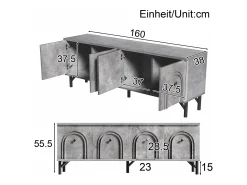 Discount Móvel de TV moderno com 4 portas - Cinza, 160 cm - Design elegante, dobradiças de fechamento suave Cinzento