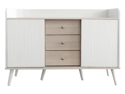 Móvel De Tv|Merax Móvel de TV moderno com 3 portas e 2 nichos - LEDs - Madeira MDF e vidro - carvalho e Branco