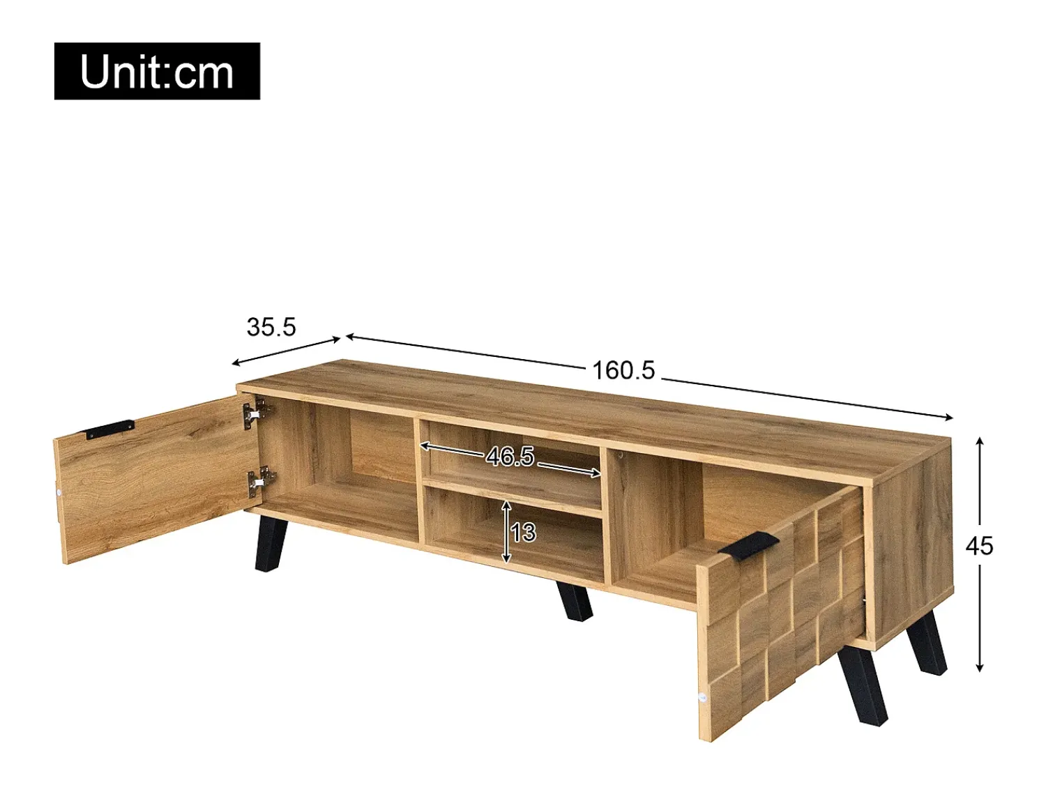 Móvel De Tv|Merax Móvel de TV moderno com 2 portas e 2 compartimentos abertos - 160,5 x 35,5 x 45 cm - Aglomerado - Cor madeira Natural claro