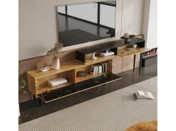 Sale Merax Móvel de TV moderno com 2 portas e 1 nicho, padrão mármore, madeira MDF e pés de ferro, cor natural Natural claro