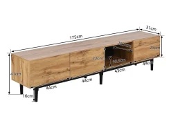 Móvel De Tv| Móvel de TV moderno com acabamento em madeira e luzes LED com cores ajustáveis, 175 (C) x 31 (L) x 41 (A) cm Laranja claro