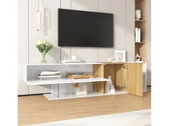 Merax Móvel de TV moderno com alto brilho - 180 x 38 x 48 cm - aparência de madeira + prateleiras de vidro + 2 portas - aglomerado -^ Móvel De Tv