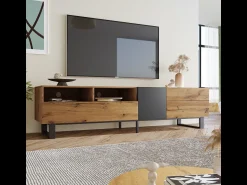 Hot Móvel de TV moderno com blocos de cores e acabamento em madeira, 180 cm Preto
