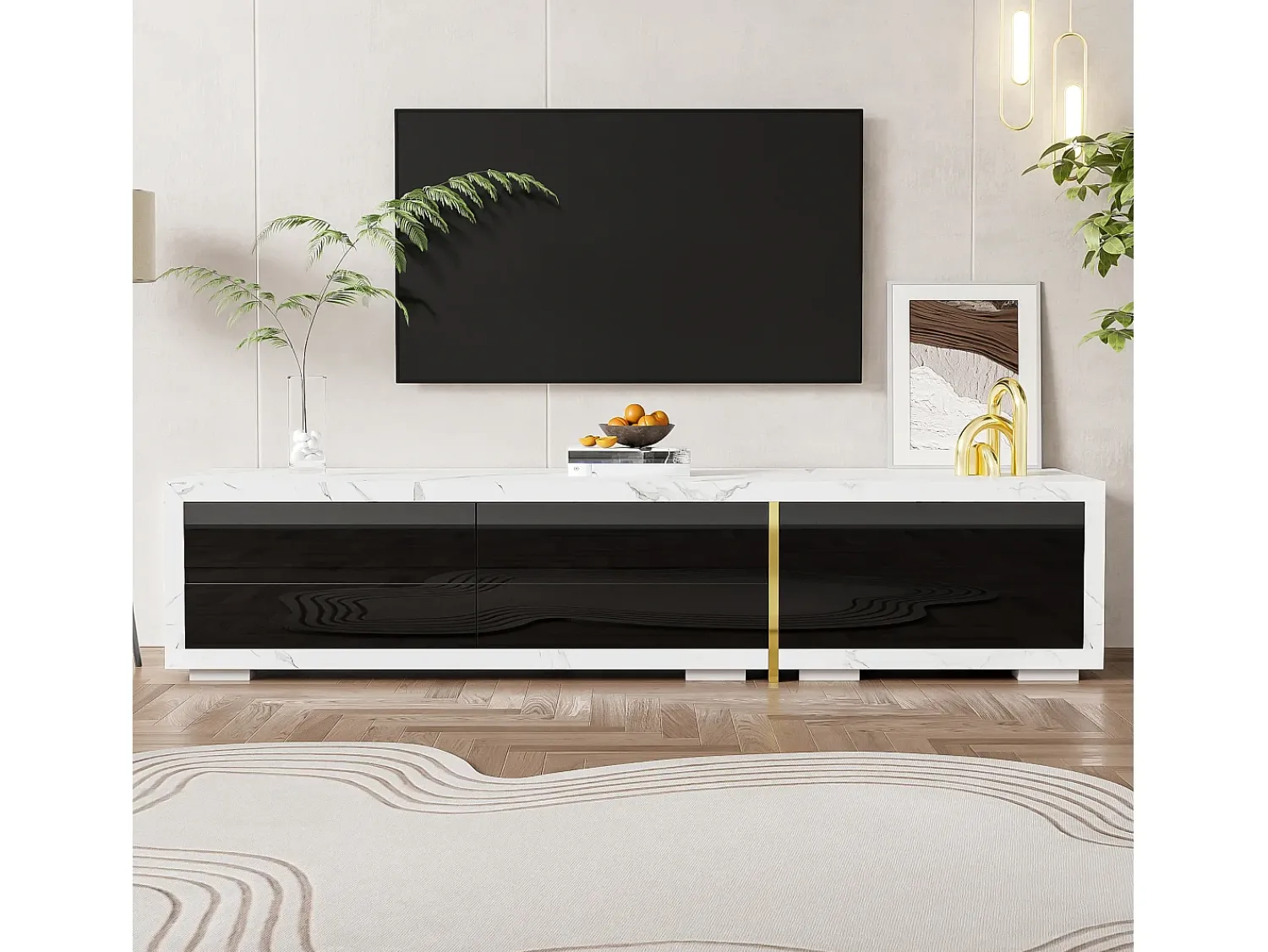 Móvel De Tv| Móvel de TV moderno com comprimento variável (140-260 cm), Móvel de TV baixo com função giratória, Preto