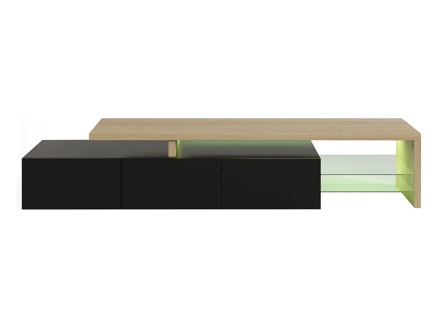 Móvel De Tv| Móvel de TV Moderno com LED, e Carvalho, 200cm – com Carregador Europeu Preto