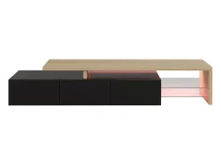 Móvel De Tv| Móvel de TV Moderno com LED, e Carvalho, 200cm – com Carregador Europeu Preto