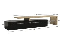 Móvel De Tv| Móvel de TV Moderno com LED, e Carvalho, 200cm – com Carregador Europeu Preto