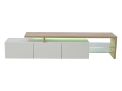 Móvel de TV Moderno com LED, Branco e Carvalho, 200cm – com Carregador Europeu^ Móvel De Tv
