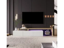 Móvel de TV Moderno com LED, Branco e Carvalho, 200cm – com Carregador Europeu^ Móvel De Tv