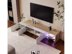 Móvel de TV Moderno com LED, Branco e Carvalho, 200cm – com Carregador Europeu^ Móvel De Tv