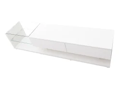 Móvel De Tv* Móvel de TV moderno com lâmpadas LED, suporte de TV com 2 gavetas e prateleiras de vidro, armário de base, Branco