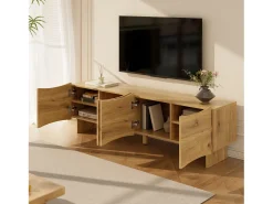 Móvel De Tv|Merax Móvel de TV moderno com padrão ondulado - 155 x 36 x 47 cm - com 4 portas - aglomerado - natural Natural claro