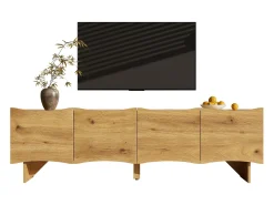 Móvel De Tv|Merax Móvel de TV moderno com padrão ondulado - 155 x 36 x 47 cm - com 4 portas - aglomerado - natural Natural claro