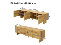 Móvel De Tv|Merax Móvel de TV moderno com padrão ondulado - 155 x 36 x 47 cm - com 4 portas - aglomerado - natural Natural claro