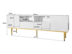 Móvel de TV moderno com pés e detalhes dourados, amplo espaço de armazenamento para sala de estar, .^ Móvel De Tv