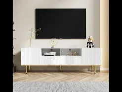Móvel de TV moderno com pés e detalhes dourados, amplo espaço de armazenamento para sala de estar, .^ Móvel De Tv