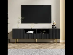 Móvel De Tv* Móvel de TV moderno com pés e detalhes dourados, amplo espaço de armazenamento para sala de estar, . Preto