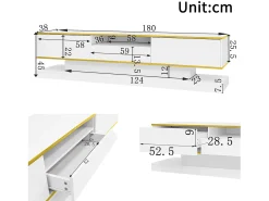 Online Móvel de TV moderno de 180 x 38 x 45 cm, com três gavetas e um compartimento aberto, com iluminação LED, . Branco