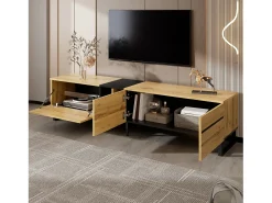 Outlet Merax Móvel de TV moderno e baixo - 180 x 38 x 45 cm - com 3 portas + prateleiras abertas - aglomerado - cor natural Natural claro
