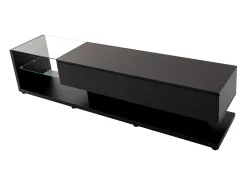 Sale Móvel de TV moderno e brilhante 170x38x36cm, divisórias em vidro e iluminação LED variável, estilo natural e rústico, Preto