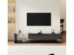 Sale Móvel de TV moderno e brilhante 170x38x36cm, divisórias em vidro e iluminação LED variável, estilo natural e rústico, Preto
