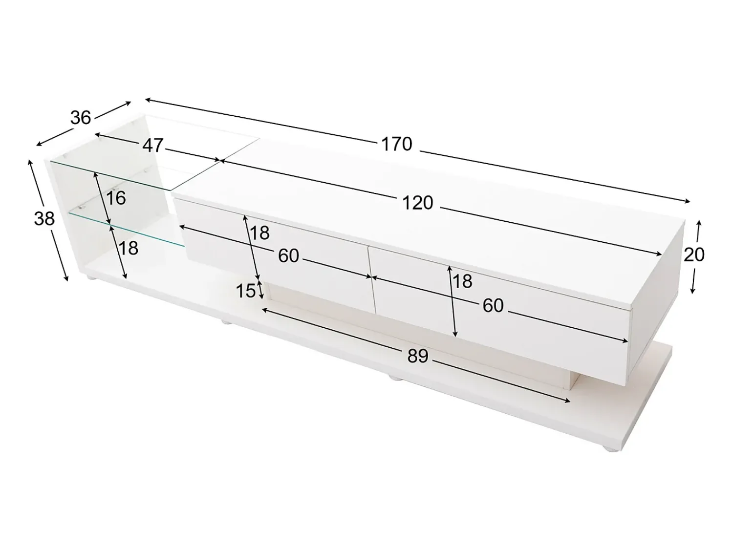 Móvel de TV moderno e brilhante 170x38x36cm, divisórias em vidro e iluminação LED variável, estilo natural e rústico,^ Móvel De Tv