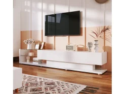 Móvel de TV moderno e brilhante 170x38x36cm, divisórias em vidro e iluminação LED variável, estilo natural e rústico,^ Móvel De Tv