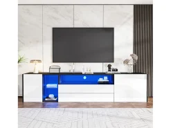 Móvel De Tv* Móvel de TV moderno em e branco com iluminação LED, 2 gavetas + 2 portas, 180 x 40 x 45 cm Preto