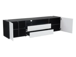 Móvel De Tv* Móvel de TV moderno em e branco com iluminação LED, 2 gavetas + 2 portas, 180 x 40 x 45 cm Preto
