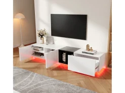 Móvel de TV moderno em preto e – com gavetas e prateleiras abertas, 190 x 40 x 35 cm, para sala de estar.^ Móvel De Tv