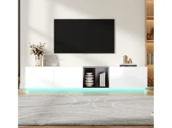 Móvel de TV moderno em preto e – com gavetas e prateleiras abertas, 190 x 40 x 35 cm, para sala de estar.^ Móvel De Tv