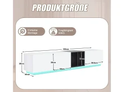 Móvel de TV moderno em preto e – com gavetas e prateleiras abertas, 190 x 40 x 35 cm, para sala de estar.^ Móvel De Tv