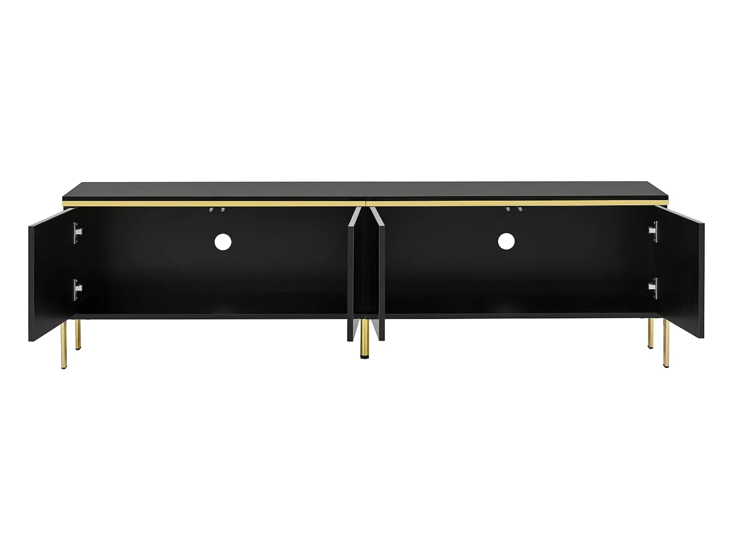 Móvel De Tv*ModernLuxe Móvel de TV moderno envernizado brilhante - 170x38x50 cm - 4 portas - Acabamentos dourados - Pés de metal - Preto