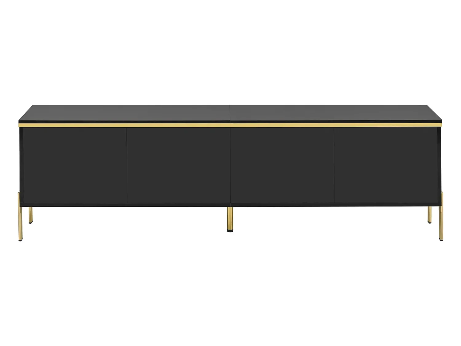 Móvel De Tv*ModernLuxe Móvel de TV moderno envernizado brilhante - 170x38x50 cm - 4 portas - Acabamentos dourados - Pés de metal - Preto