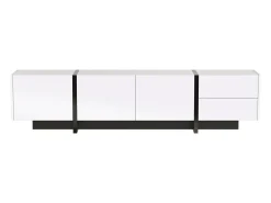 Móvel de TV moderno, Móvel com 2 gavetas e 3 portas, Móvel multifuncional com prateleiras, Branco