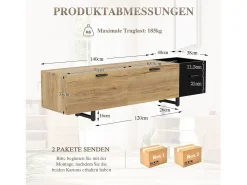 Merax Móvel de TV moderno para sala de estar - 180 x 38 x 49 cm - com gavetas + portas + espaço de armazenamento fechado + LEDs - madeira - preto + natural^ Móvel De Tv