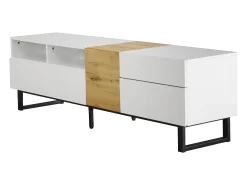 Móvel De Tv* Móvel de TV moderno, visual madeira e , pés de metal preto, 2 gavetas e portas, 180 x 38 x 50 cm Branco