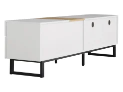 Móvel De Tv* Móvel de TV moderno, visual madeira e , pés de metal preto, 2 gavetas e portas, 180 x 38 x 50 cm Branco