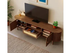 Sale ModernLuxe Móvel de TV moderno 175x36x51 cm - 1 gaveta de rattan e 2 portas - Prateleiras abertas - Marrom Castanho