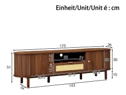 Sale ModernLuxe Móvel de TV moderno 175x36x51 cm - 1 gaveta de rattan e 2 portas - Prateleiras abertas - Marrom Castanho